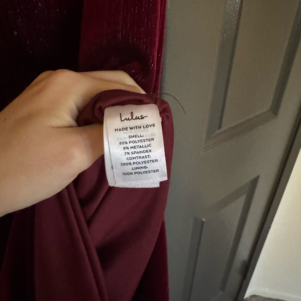 NWOT Lulus Enticing Entrance Sparkly Burgundy Velvet Halter Midi Dress - Picture 7 of 10